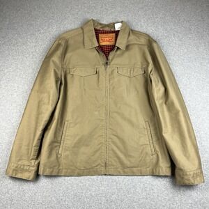 Levis Strauss Jacket Mens Large Canvas Utility Full Zip Khaki Flannel Lined Golf